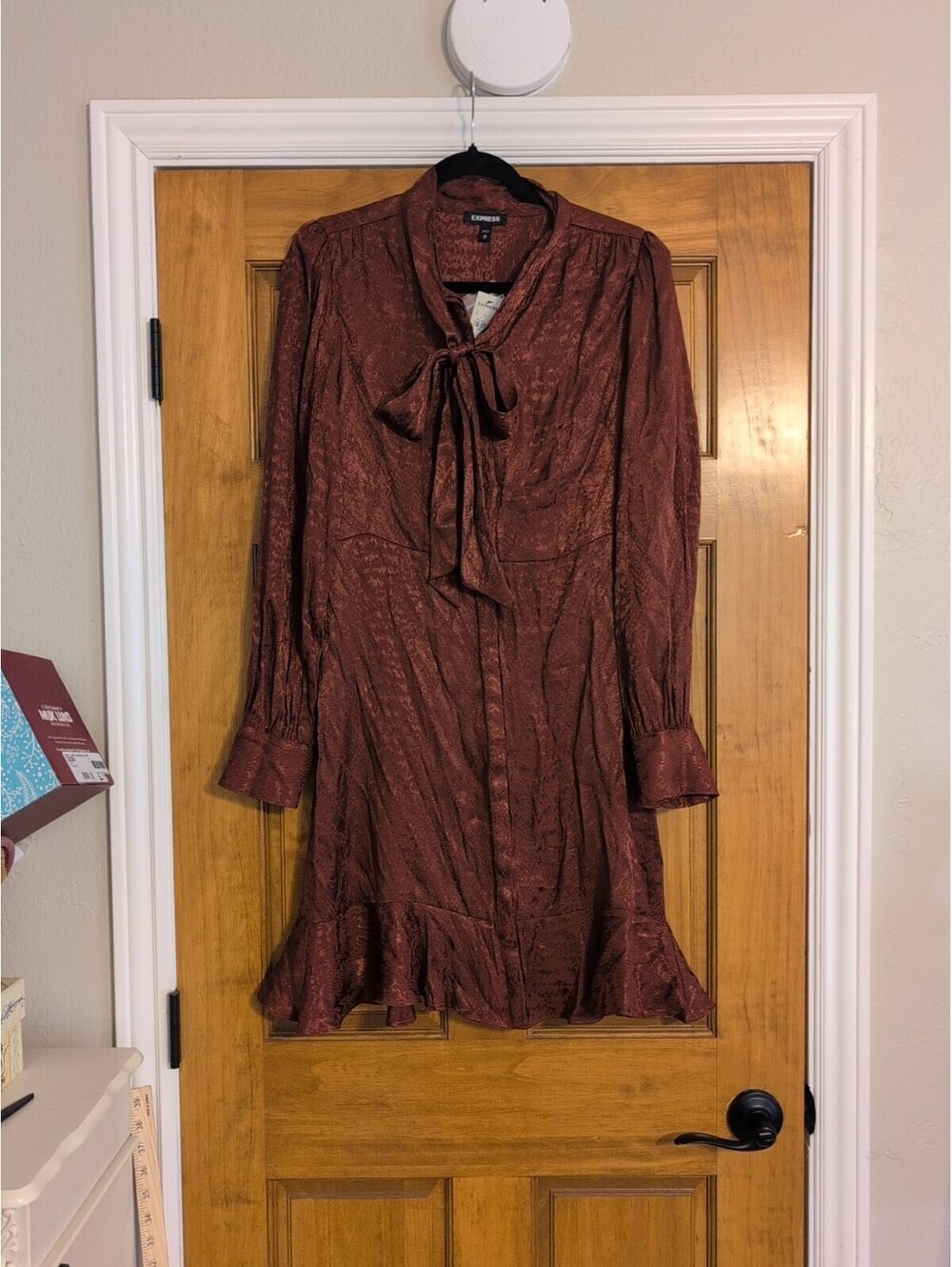 Express Satin Dress Rust  Size  M Long Sleeve NEW Animal Print Party Black Tie